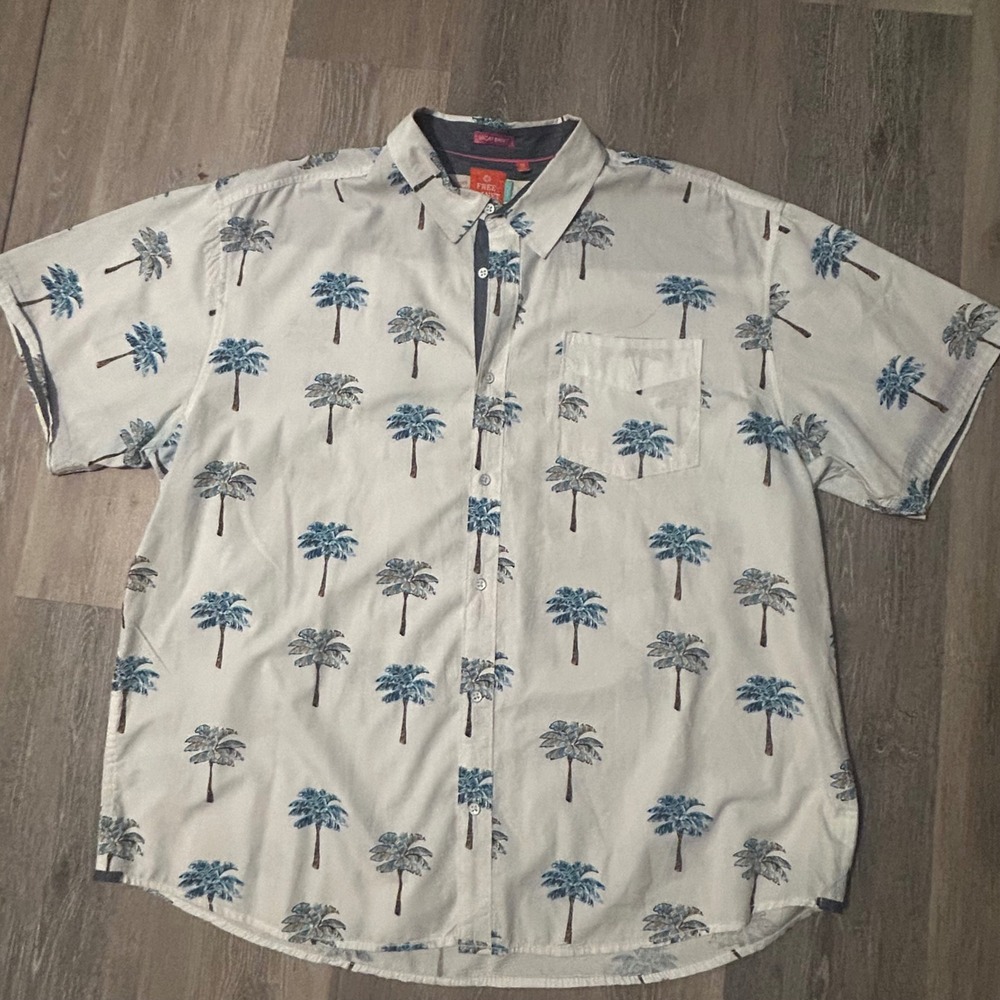 Free Planet Palm Tree Print Button Up Vacation Shirt‎ 3XL